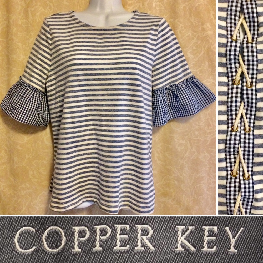 Copper Key Sailor Striped Lace Up Top